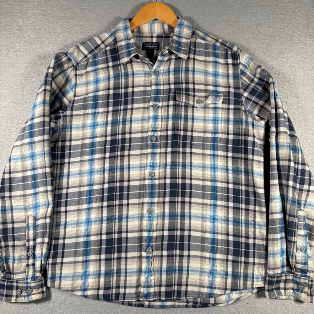 Patagonia Mens Blue Plaid Organic Cotton Long Sleeve Button Down Shirt 54020 M‎